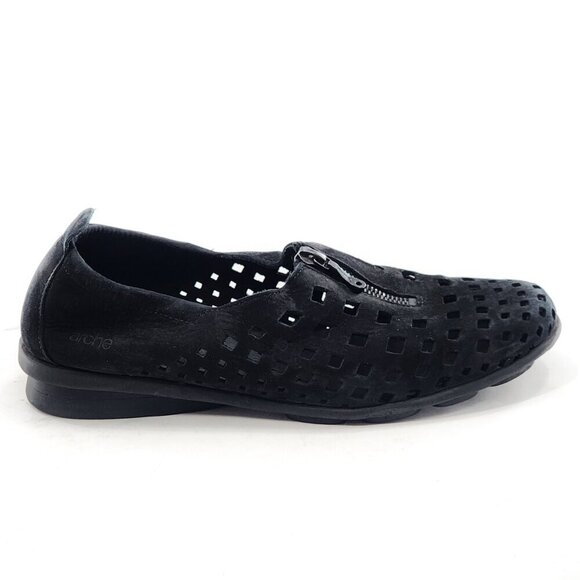 ARCHE Black Nubuck Leather Perforated Flats Zip - Picture 4 of 7